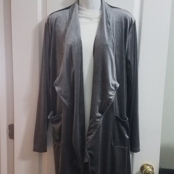 Boutique Lightweight Thin Velvet Duster Steel Grey 1day Sale - Picture 2 of 6